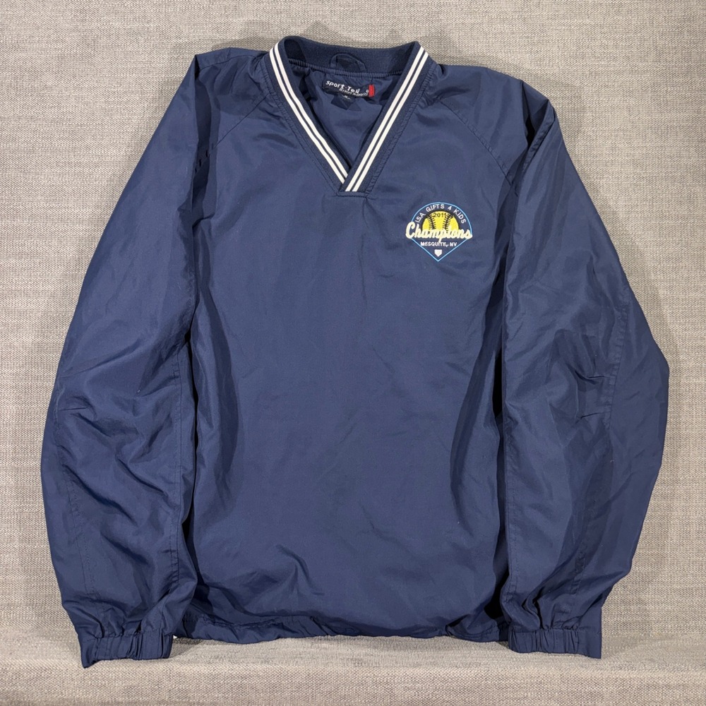 Sport-Tek Windbreaker Pullover Mens Medium Navy Blue Excellent Softball Champion